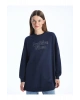 Bisiklet Yaka Taş Baskılı Uzun Kollu Oversize Kadın Sweatshirt Tunik