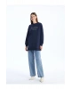 Bisiklet Yaka Taş Baskılı Uzun Kollu Oversize Kadın Sweatshirt Tunik