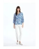 LCWAIKIKI Classic Mavi Kaçık Yaka Desenli Oversize Kadın Bluz
