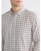 LCWAIKIKI Classic Gri Regular Fit Ekose Gabardin Erkek Gömlek