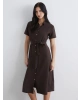 LCW Comfort Kahverengi Beli Kuşaklı Gömlek Elbise