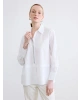LCWAIKIKI Classic Beyaz Taşlı Oversize Poplin Kadın Gömlek