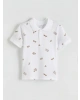 CW Kids Beyaz Polo Yaka Baskılı Erkek Çocuk Tişört