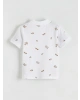 CW Kids Beyaz Polo Yaka Baskılı Erkek Çocuk Tişört