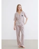 LCW Young Pembe Gömlek Yaka Çizgili Kadın Pijama Takım