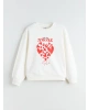 LCW Kids Ekru Baskılı Kız Çocuk Sweatshirt