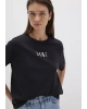 Mavi Logo Baskılı Siyah Tişört