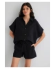 Mavi Dokulu Siyah Gömlek Loose Fit / Bol Rahat Kesim
