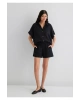 Mavi Dokulu Siyah Gömlek Loose Fit / Bol Rahat Kesim