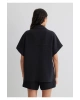 Mavi Dokulu Siyah Gömlek Loose Fit / Bol Rahat Kesim