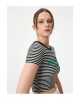 Koton Baskılı Crop Tişört Kısa Kollu Bisiklet Yaka Slim Fit Ribanalı