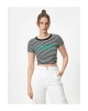 Koton Baskılı Crop Tişört Kısa Kollu Bisiklet Yaka Slim Fit Ribanalı