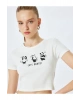 Koton Panda Baskılı Kısa Kollu Slim Fit Crop Tişört