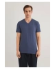 Mavi Stretch V Yaka Basic Tişört Fitted / Vücuda Oturan Kesim