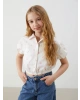 LCW Kids Ekru Fiyonk Baskılı Kız Çocuk Crop Gömlek
