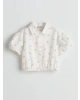 LCW Kids Ekru Fiyonk Baskılı Kız Çocuk Crop Gömlek
