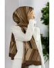 Vissona LÜKS MEDİNE İPEĞİ ÇİZGİLİ DESENLİ VİZON RENKLİ 75X195 KIRIŞMAZ ŞAL MOSS KREP DİKİŞ TİPİ İTALYAN