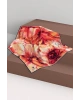 Vissona %100 Twill İpek Batik Çiçek Desenli Hardal - Kırmızı Renkli 90x90 Eşarp Kenar Dikiş Şekli El Dikişli