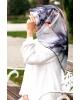 %100 Twill İpek Batik Çiçek Desenli Gri - Bebe Mavisi Renkli 90x90 Eşarp Kenar Dikiş Şekli El Dikişl