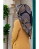 Vissona %100 Twill İpek Çizgili Çiçek Desenli Taba - Siyah Renkli 90x90 Eşarp Dikim Şekli : El Dikişi