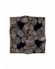 Vissona %100 Twill İpek Çizgili Çiçek Desenli Taba - Siyah Renkli 90x90 Eşarp Dikim Şekli : El Dikişi