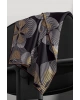 Vissona %100 Twill İpek Çizgili Çiçek Desenli Taba - Siyah Renkli 90x90 Eşarp Dikim Şekli : El Dikişi