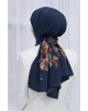 Vissona LÜKS MEDİNE İPEĞİ NAKIŞ ÇİÇEK DESENLİ LACİVERT RENKLİ 75X195 KIRIŞMAZ ŞAL MOSS KREP DİKİŞ TİPİ İTALY