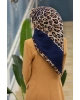 Vissona %100 Twill İpek Leopar Desenli Lacivert Renkli 90x90 Eşarp Dikim Şekli : El Dikişi