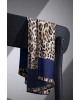 Vissona %100 Twill İpek Leopar Desenli Lacivert Renkli 90x90 Eşarp Dikim Şekli : El Dikişi