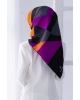 Vissona %100 Twill İpek Geometrik Çizgi Desenli Fuşya - Turuncu Renkli 90x90 Eşarp Kenar Dikiş Şekli El Diki