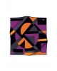 Vissona %100 Twill İpek Geometrik Çizgi Desenli Fuşya - Turuncu Renkli 90x90 Eşarp Kenar Dikiş Şekli El Diki