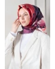 Vissona %100 Twill İpek Yaprak Desenli Bordo - İndigo Renkli 90x90 Eşarp Dikim Şekli : El Dikişi