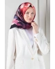 Vissona %100 Twill İpek Yaprak Desenli Bordo - İndigo Renkli 90x90 Eşarp Dikim Şekli : El Dikişi