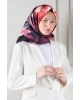 Vissona %100 Twill İpek Yaprak Desenli Bordo - İndigo Renkli 90x90 Eşarp Dikim Şekli : El Dikişi