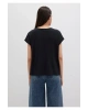 Mavi V Yaka Siyah Basic Tişört Regular Fit / Normal Kesim