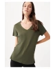 V Yaka Haki Basic Tişört Loose Fit / Bol Rahat Kesim