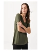 V Yaka Haki Basic Tişört Loose Fit / Bol Rahat Kesim