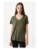 V Yaka Haki Basic Tişört Loose Fit / Bol Rahat Kesim