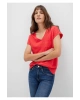Mavi V Yaka Kırmızı Basic Tişört Loose Fit / Bol Rahat Kesim
