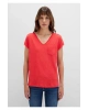 Mavi V Yaka Kırmızı Basic Tişört Loose Fit / Bol Rahat Kesim