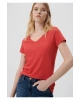 Mavi V Yaka Kırmızı Basic Tişört Slim Fit / Dar Kesim