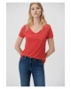 Mavi V Yaka Kırmızı Basic Tişört Slim Fit / Dar Kesim