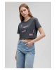 Mavi Baskılı Gri Crop Tişört Crop / Kısa Kesim