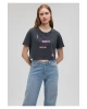 Mavi Baskılı Gri Crop Tişört Crop / Kısa Kesim