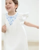 LCW Kids Ekru Bisiklet Yaka Çiçekli Keten Kız Çocuk Elbise