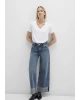 Mavi V Yaka Beyaz Basic Tişört Regular Fit / Normal Kesim