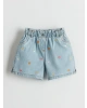 LC WAİKİKİ LCW Kids Mavi Beli Lastikli Nakışlı Kız Çocuk Jean Şort
