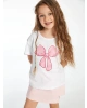 LC Waikiki LCW Kids Ekru Bisiklet Yaka Kurdele Baskılı Kız Çocuk Tişört