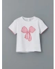 LC Waikiki LCW Kids Ekru Bisiklet Yaka Kurdele Baskılı Kız Çocuk Tişört
