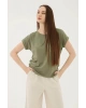 Fashion Friends Bisiklet Yaka Dökümlü Viskon Haki Kadın T-Shirt
